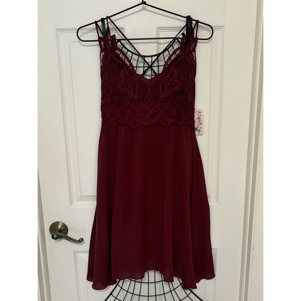 Vine and Valley Burgundy Lace Crochet Mini Dress Womens M NWT Wine Boho Feminine